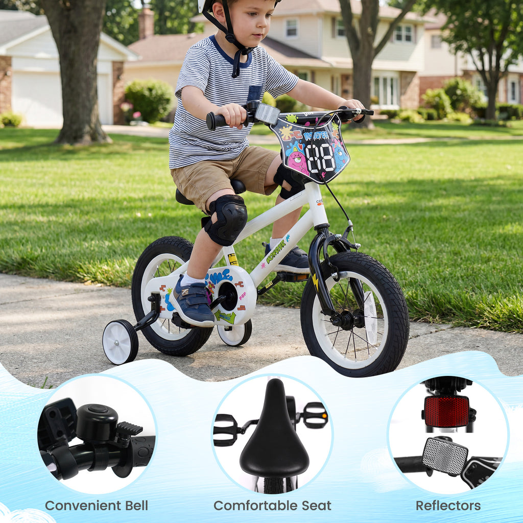 12 Inch Kids Bike with Training Wheels for Ages 3-4 Years Old White- Street Art Time