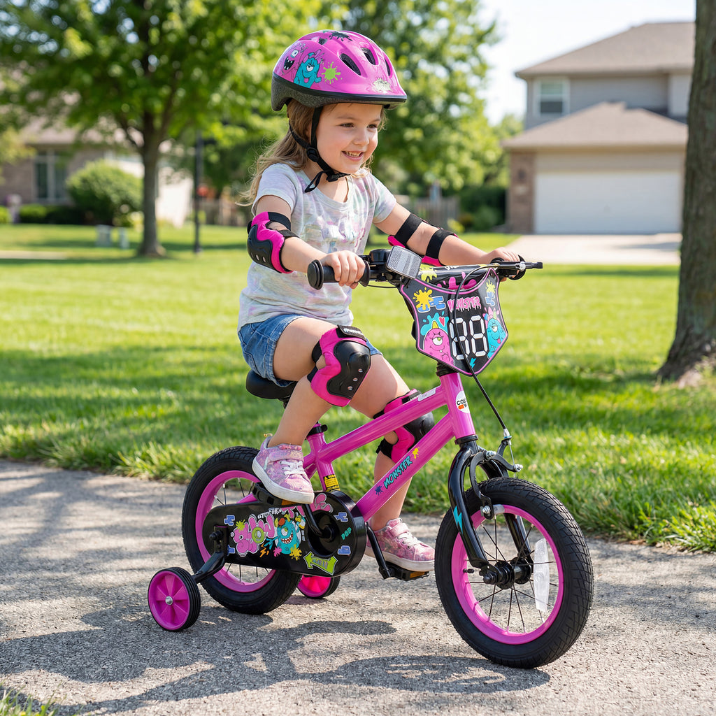 12 Inch Kids Bike with Training Wheels for Ages 3-4 Years Old Pink- Street Art Time