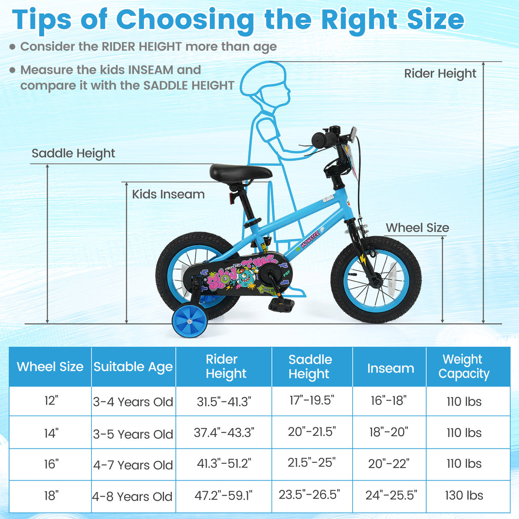 12 Inch Kids Bike with Training Wheels for Ages 3-8 Years Old Blue- Street Art Time