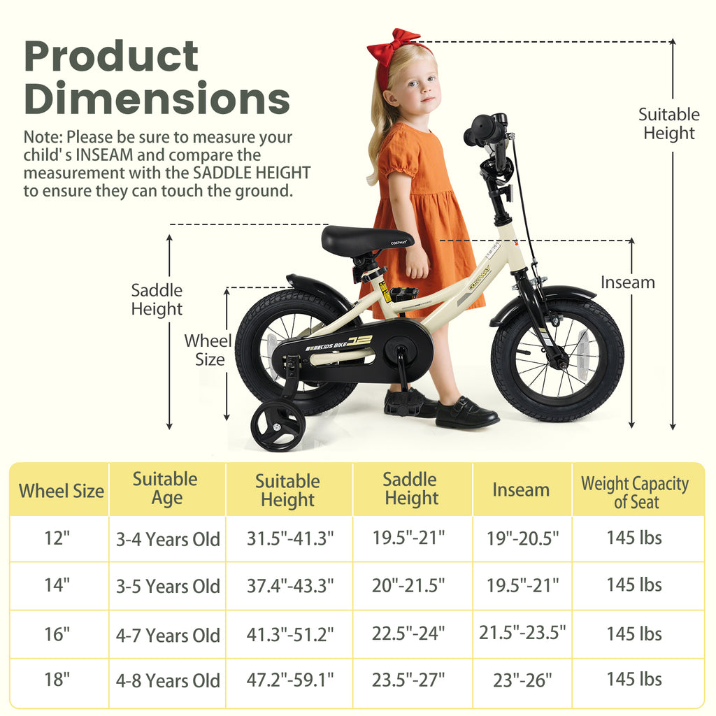 12 Inches Kids Bike Sport Bicycle with Removable Training Wheels
