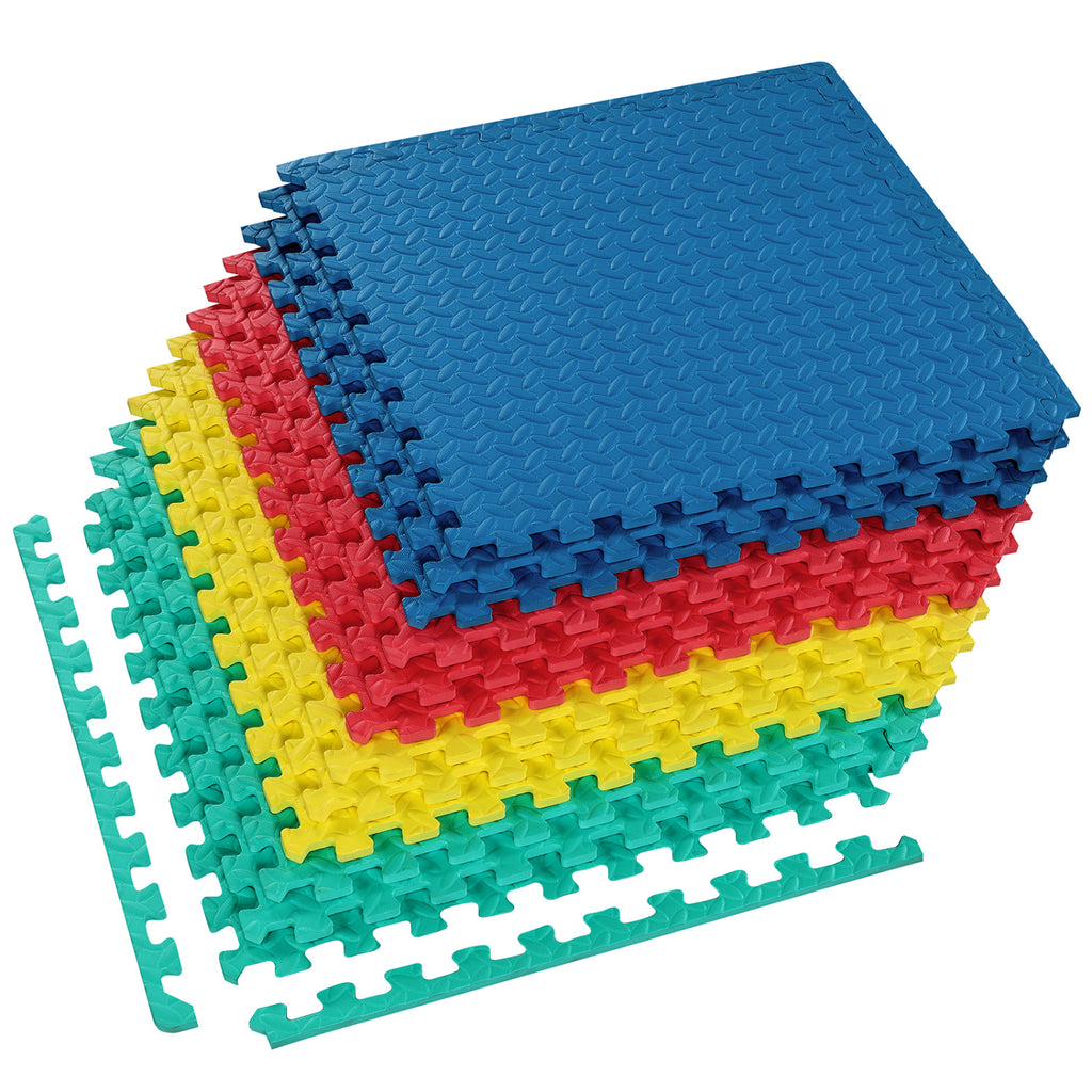12 Pieces Puzzle Interlocking Flooring Mat with Anti-slip and Waterproof Surface-Multicolor