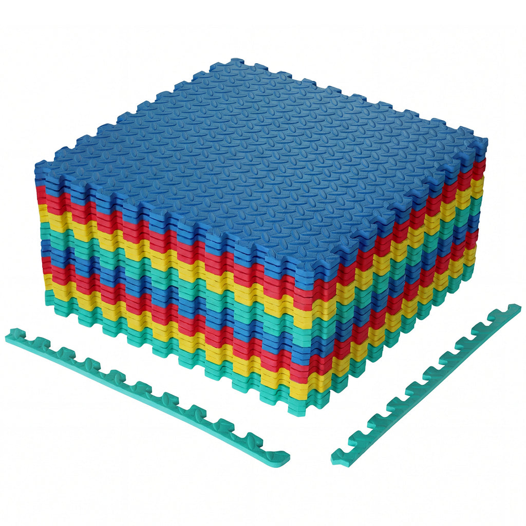 12 Pieces Puzzle Interlocking Flooring Mat with Anti-slip and Waterproof Surface-Multicolor