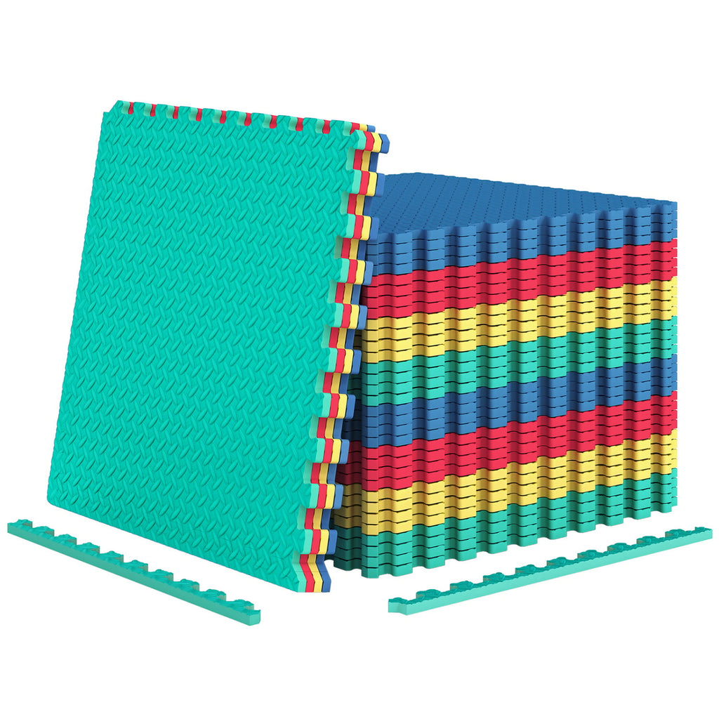 12 Pieces Puzzle Interlocking Flooring Mat with Anti-slip and Waterproof Surface-Multicolor