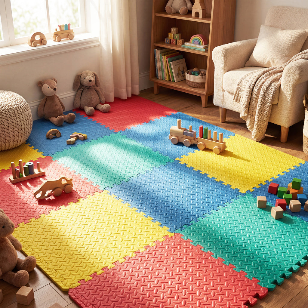 12 Pieces Puzzle Interlocking Flooring Mat with Anti-slip and Waterproof Surface-Multicolor