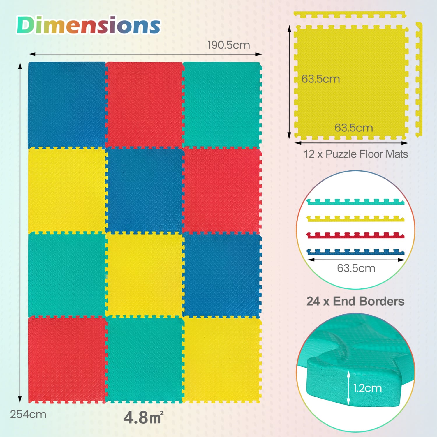 12 Pieces Puzzle Interlocking Flooring Mat with Anti-slip and Waterproof Surface-Multicolor