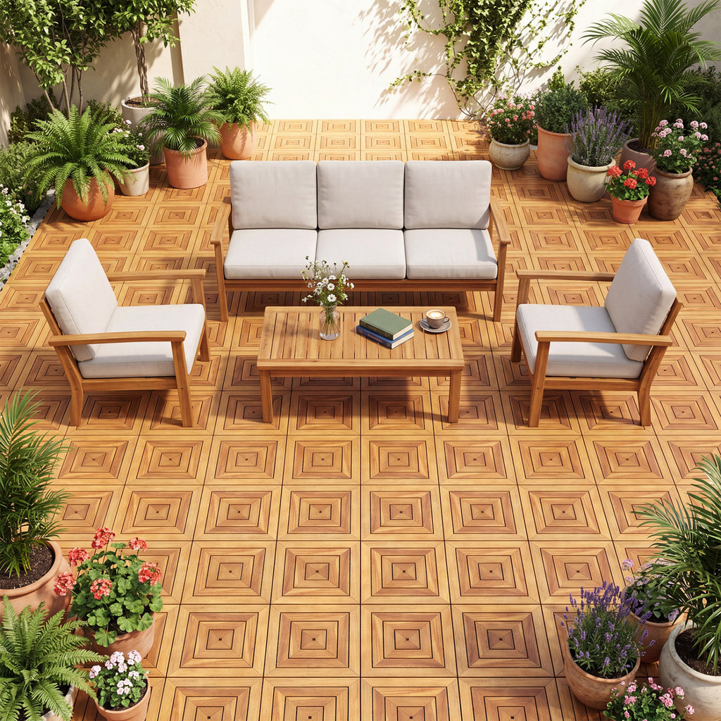 12 x 12 Inch 24 Pieces Acacia Wood Interlocking Deck Tiles with Waterproof Design-Natural