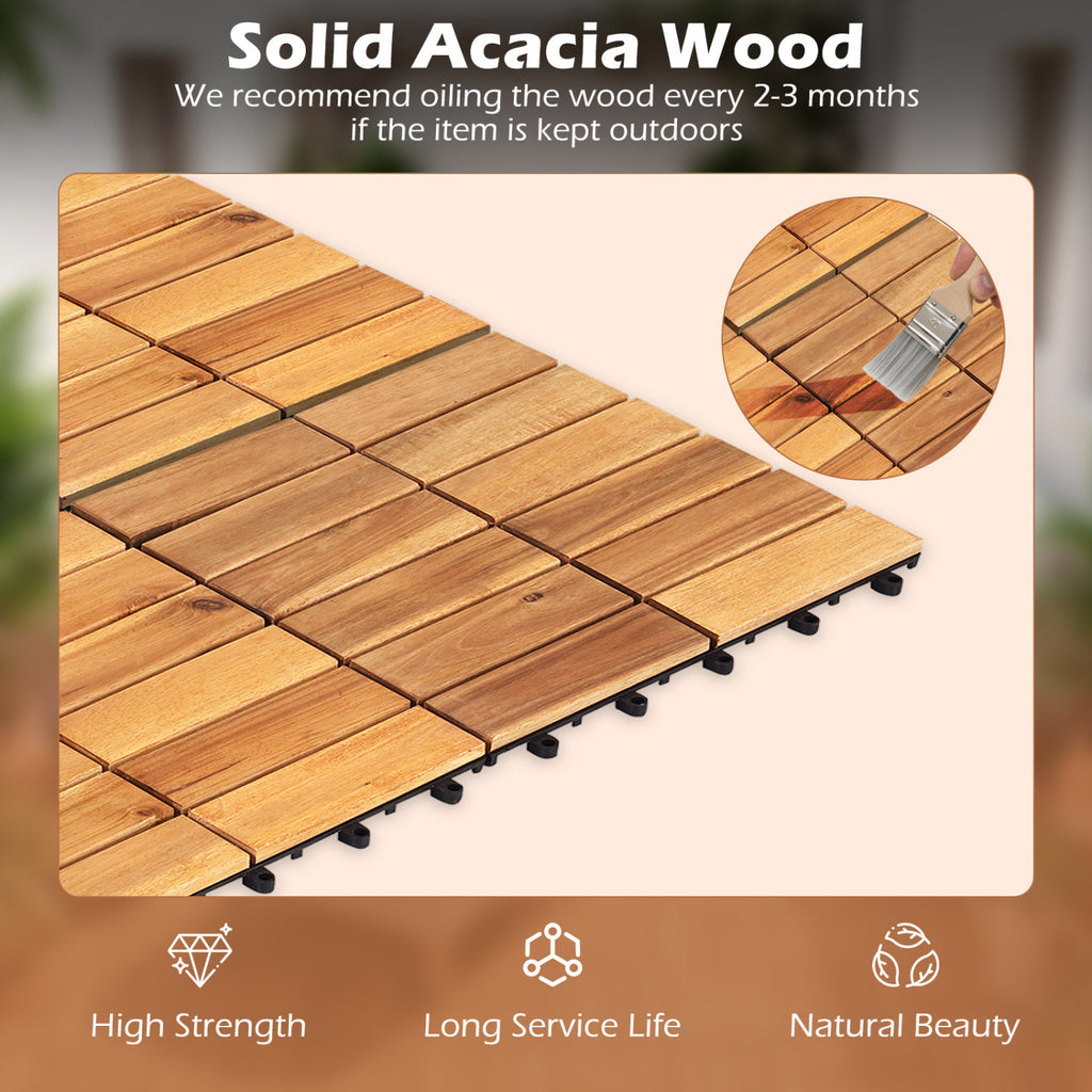 12 x 12 Inch 27 Pieces Acacia Wood Interlocking Deck Tiles-Natural