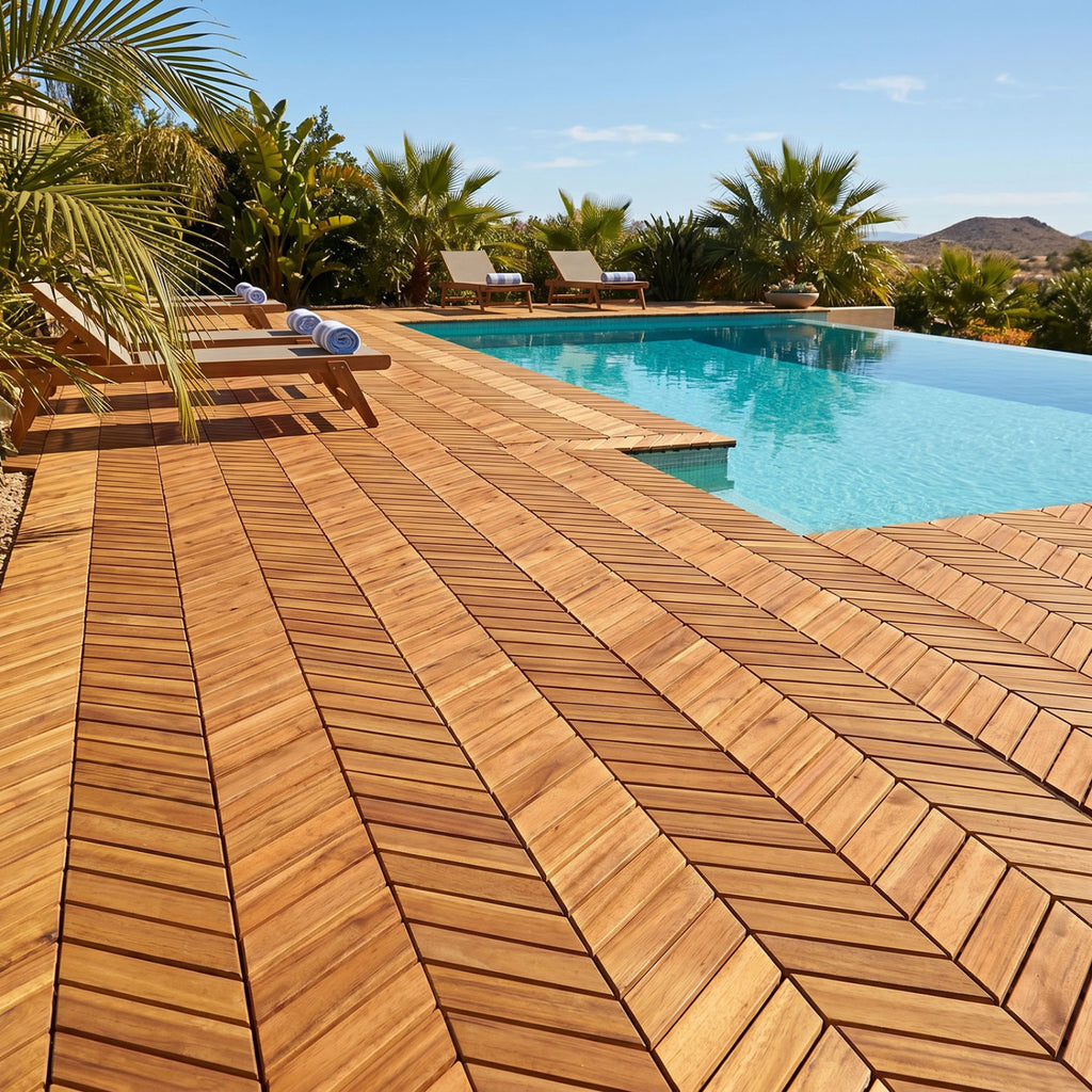 12 x 12 Inch 30 Pieces Acacia Wood Interlocking Deck Tiles- Natural