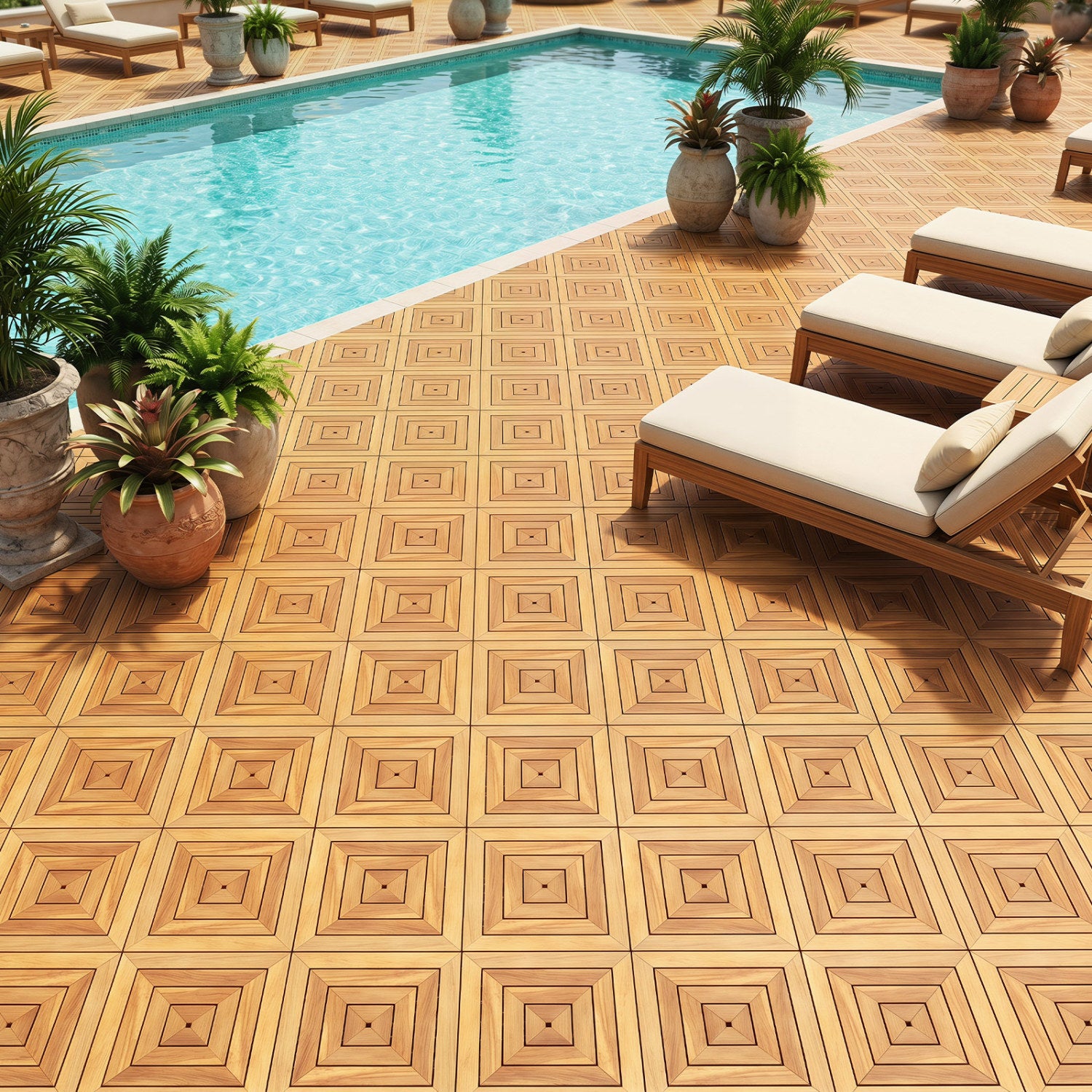 12 x 12 Inch 48 Pieces Acacia Wood Interlocking Deck Tiles with Waterproof Design-Natural