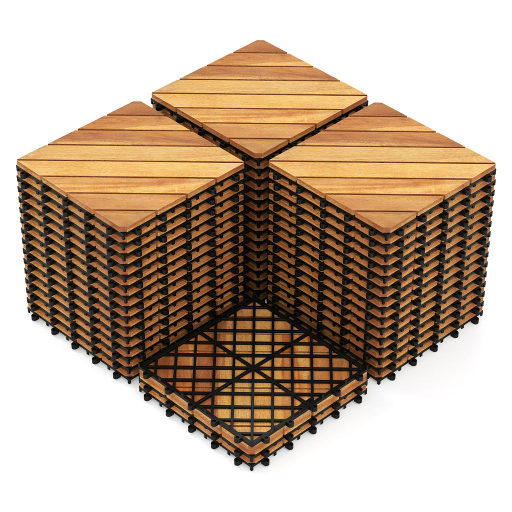 12 x 12 Inch 48 Pieces Acacia Wood Interlocking Deck Tiles with Waterproof Design-Natural