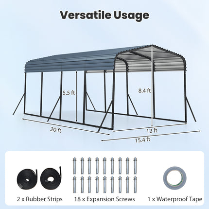12 x 20 Feet Heavy-Duty Carport Outdoor Galvanized Steel Garage Car Shelter-Black