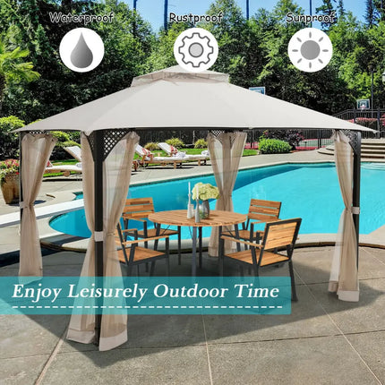 12cm™ x 10cm™Outdoor Double Top Patio Gazebo-Beige - Beige - Gazebos