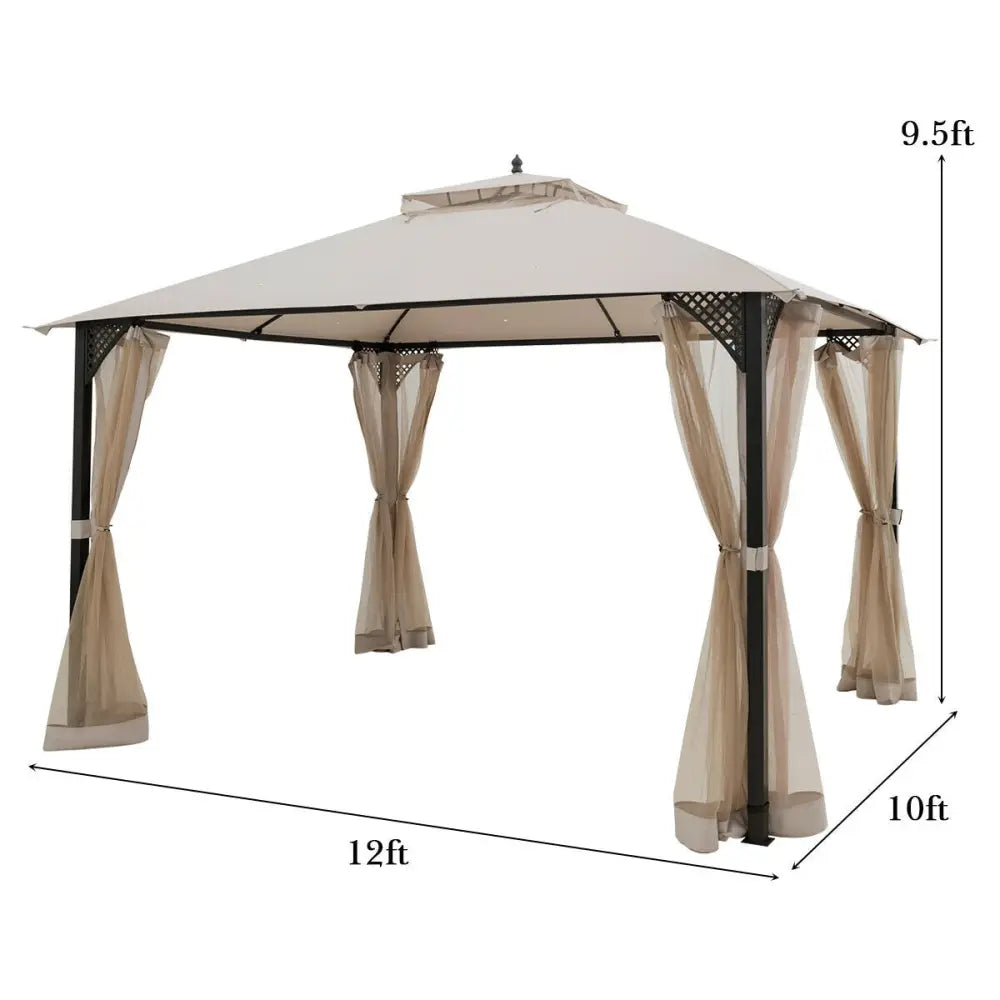 12cm™ x 10cm™Outdoor Double Top Patio Gazebo-Beige - Beige - Gazebos