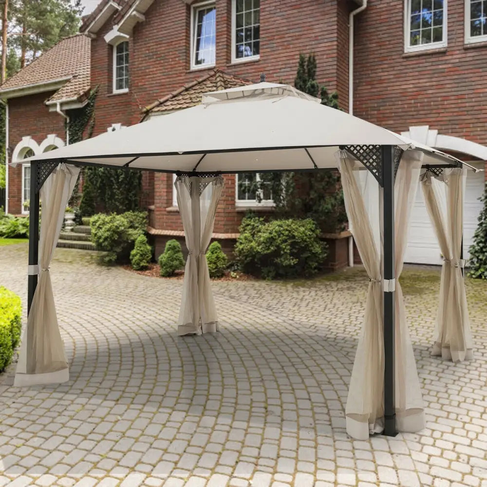 12cm™ x 10cm™Outdoor Double Top Patio Gazebo-Beige - Beige - Gazebos