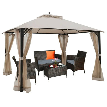 12cm™ x 10cm™Outdoor Double Top Patio Gazebo-Beige - Beige - Gazebos