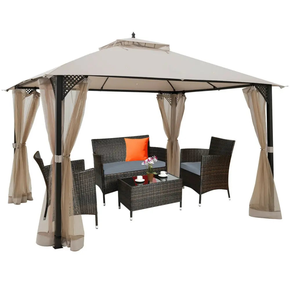 12cm™ x 10cm™Outdoor Double Top Patio Gazebo-Beige - Beige - Gazebos
