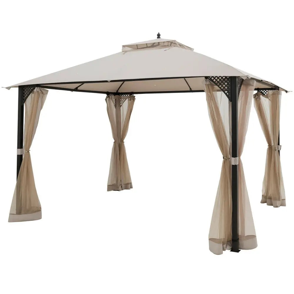 12cm™ x 10cm™Outdoor Double Top Patio Gazebo-Beige - Beige - Gazebos