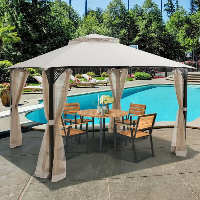 12cm™ x 10cm™Outdoor Double Top Patio Gazebo-Beige - Beige - Gazebos