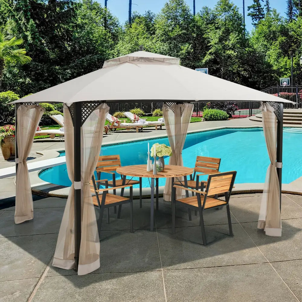 12cm™ x 10cm™Outdoor Double Top Patio Gazebo-Beige - Beige - Gazebos