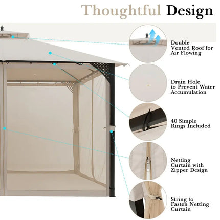 12cm™ x 10cm™Outdoor Double Top Patio Gazebo-Beige - Beige - Gazebos