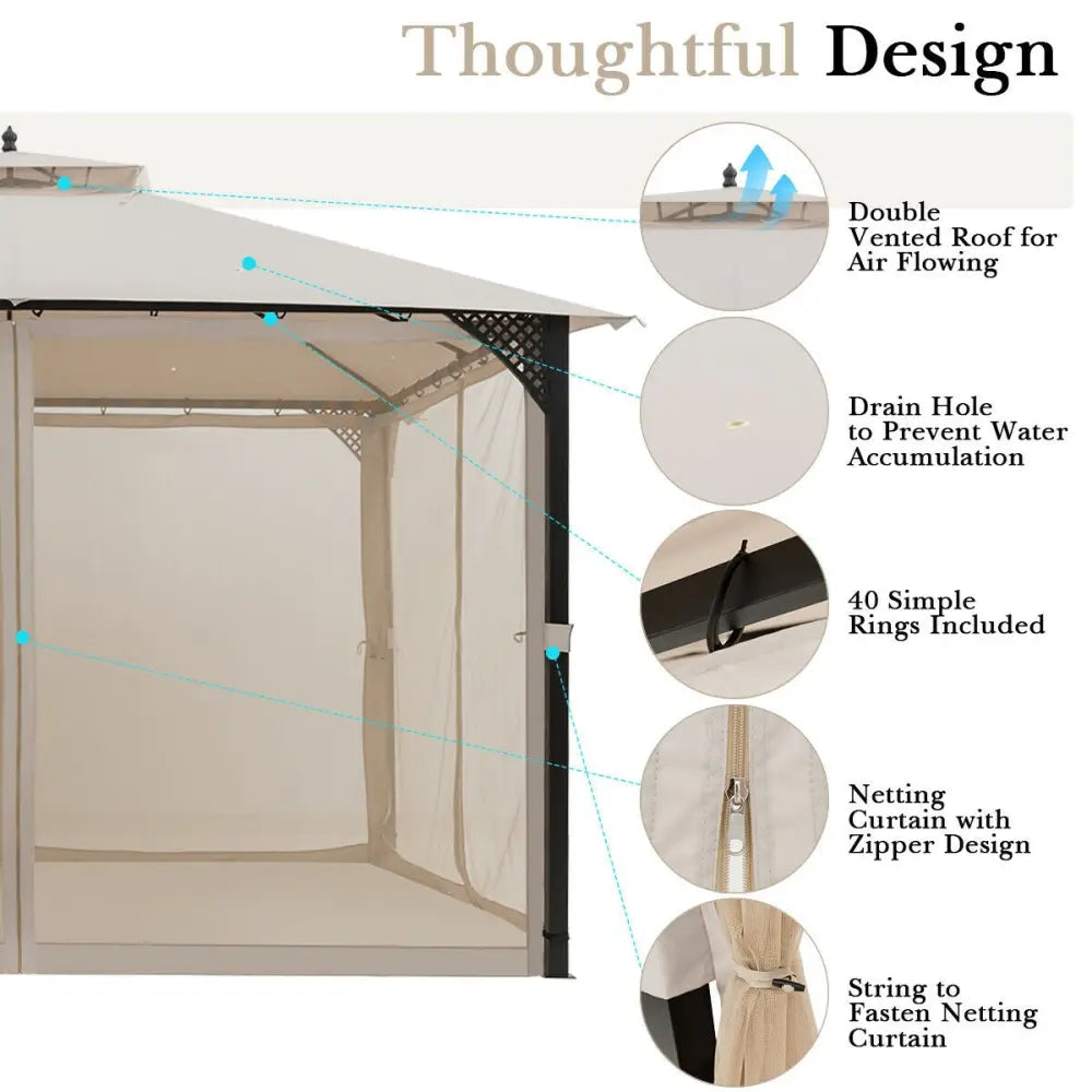 12cm™ x 10cm™Outdoor Double Top Patio Gazebo-Beige - Beige - Gazebos