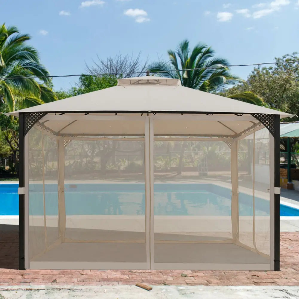 12cm™ x 10cm™Outdoor Double Top Patio Gazebo-Beige - Beige - Gazebos