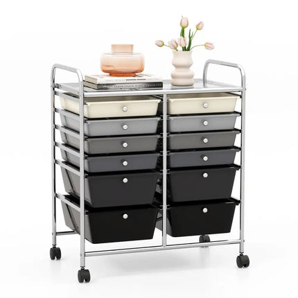 12Drawer Rolling Storage Cart with Removable Drawers and Lockable WheelsGray - Oasis Home Essentials