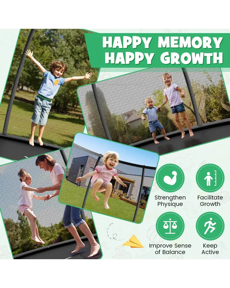 12FT ASTM Approved Recreational Trampoline with Ladder-Black - Black - Trampolines