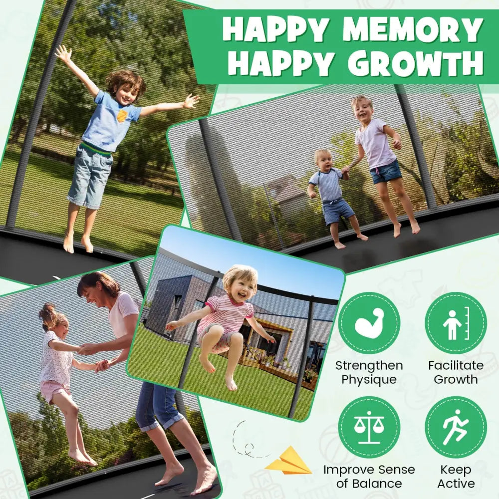 12FT ASTM Approved Recreational Trampoline with Ladder-Black - Black - Trampolines