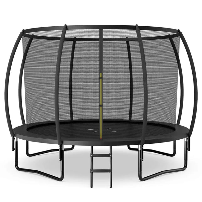 12FT ASTM Approved Recreational Trampoline with Ladder-Black - Black - Trampolines