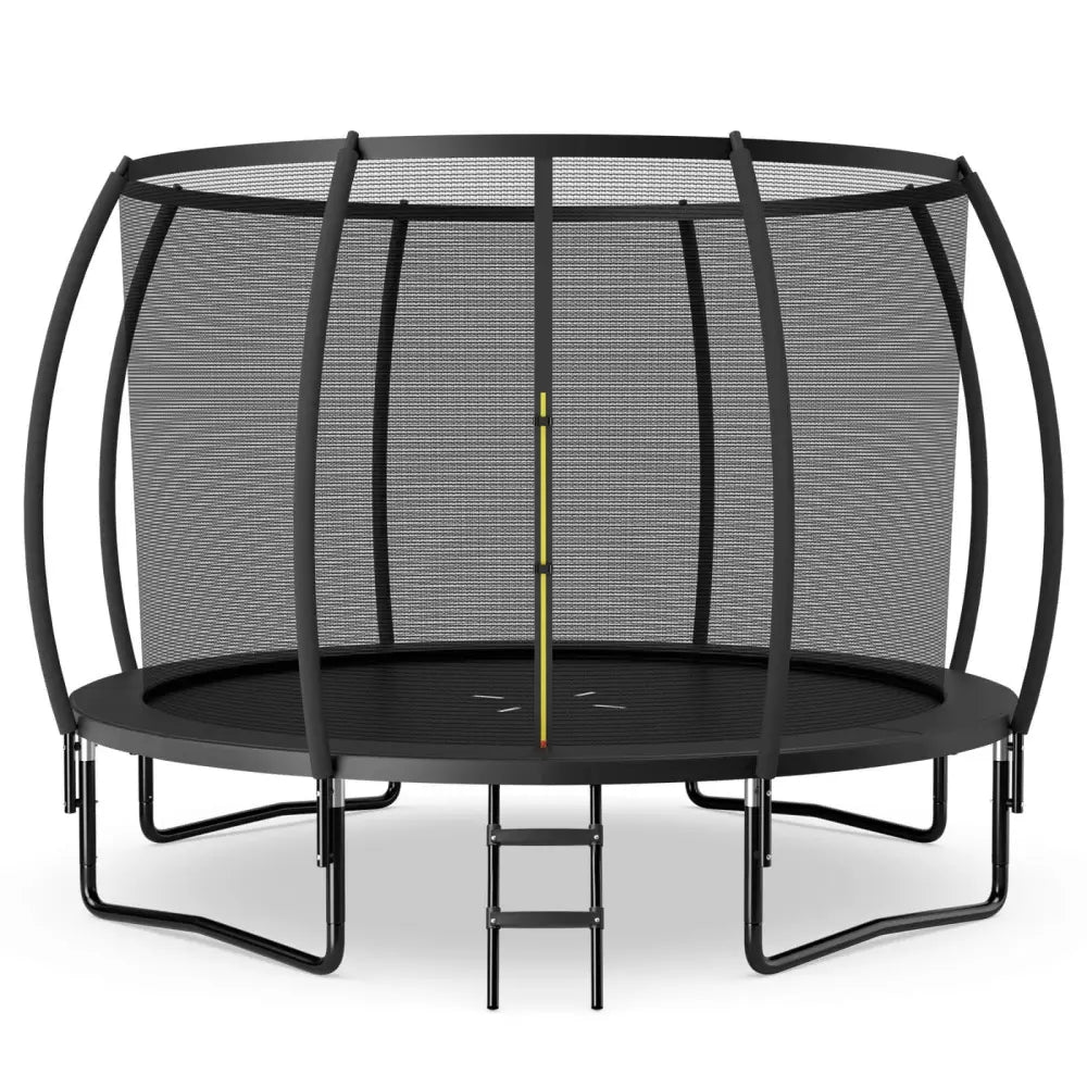 12FT ASTM Approved Recreational Trampoline with Ladder-Black - Black - Trampolines