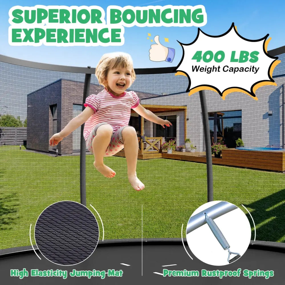 12FT ASTM Approved Recreational Trampoline with Ladder-Black - Black - Trampolines