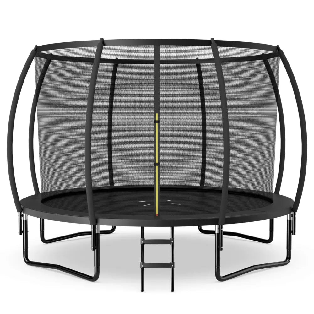 12FT ASTM Approved Recreational Trampoline with Ladder-Black - Black - Trampolines