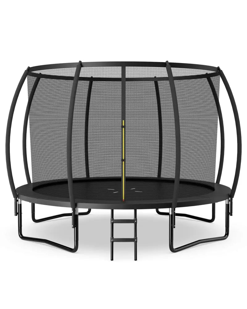 12FT ASTM Approved Recreational Trampoline with Ladder-Black - Black - Trampolines