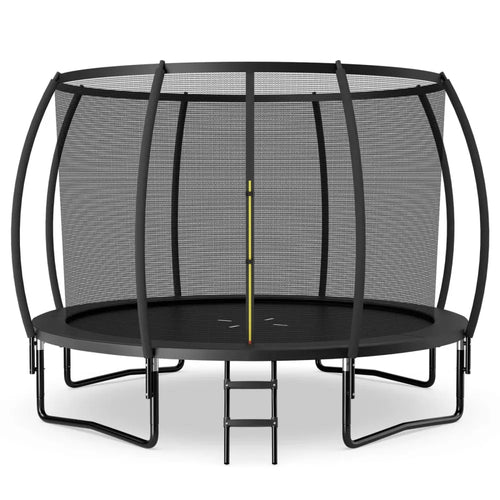 12FT ASTM Approved Recreational Trampoline with Ladder-Black - Black - Trampolines