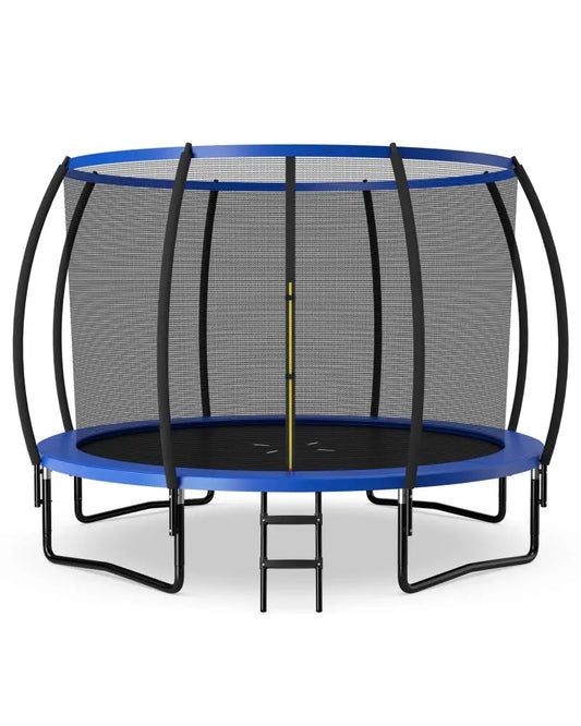 12FT ASTM Approved Recreational Trampoline with Ladder-Blue - Blue - Trampolines