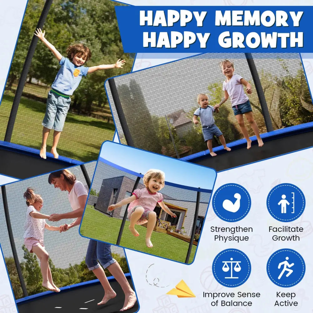 12FT ASTM Approved Recreational Trampoline with Ladder-Blue - Blue - Trampolines