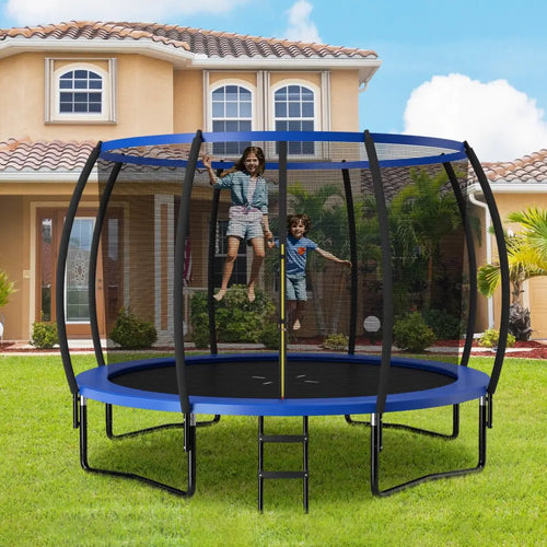 12FT ASTM Approved Recreational Trampoline with Ladder-Blue - Blue - Trampolines
