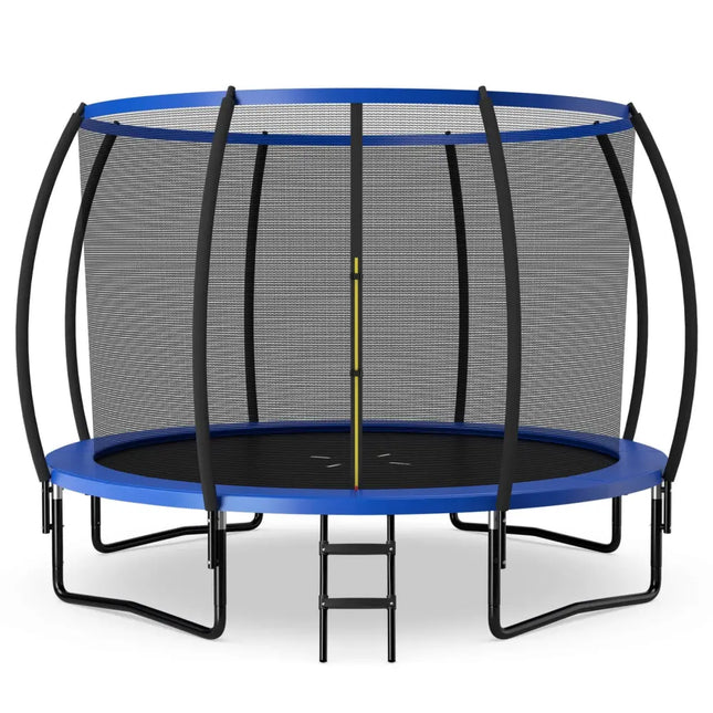 12FT ASTM Approved Recreational Trampoline with Ladder-Blue - Blue - Trampolines