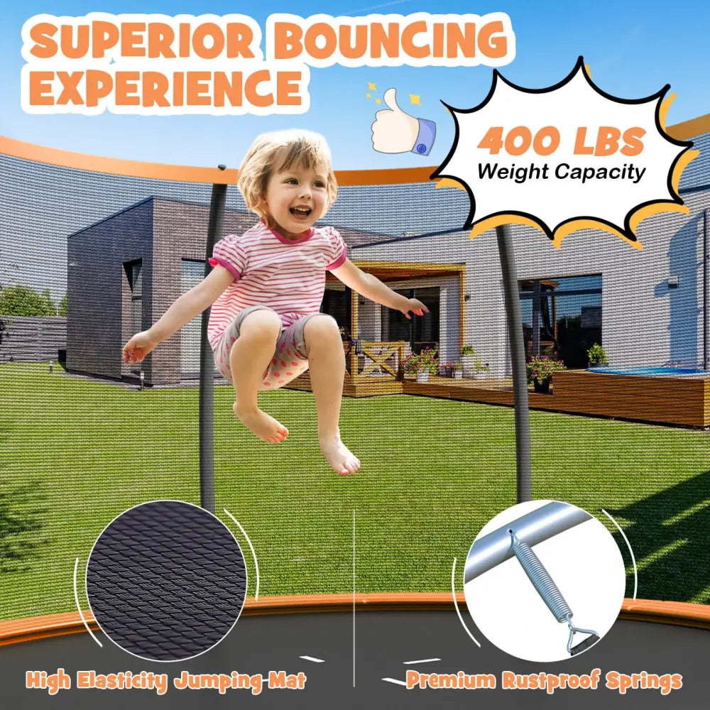 12FT ASTM Approved Recreational Trampoline with Ladder-Orange - Orange - Trampolines