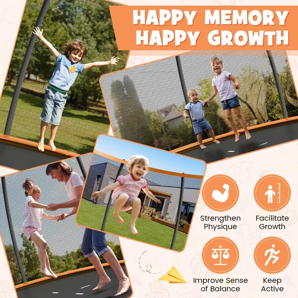 12FT ASTM Approved Recreational Trampoline with Ladder-Orange - Orange - Trampolines