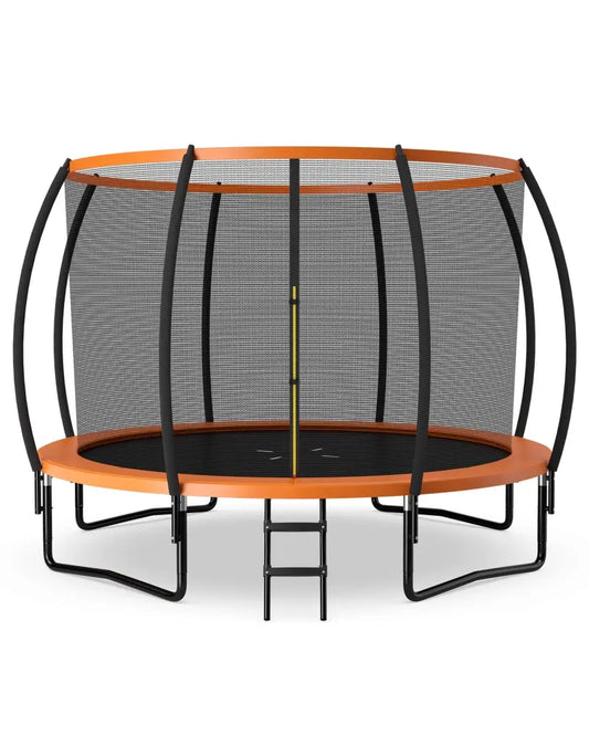 12FT ASTM Approved Recreational Trampoline with Ladder-Orange - Orange - Trampolines