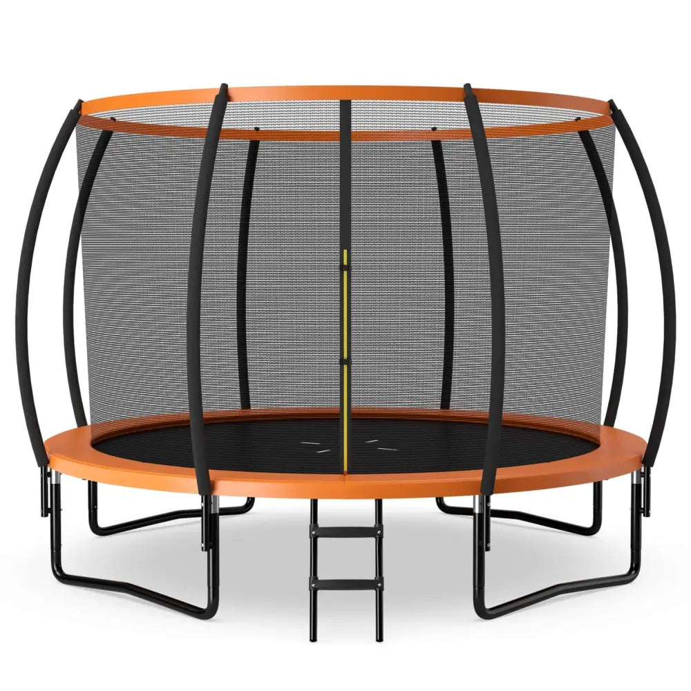 12FT ASTM Approved Recreational Trampoline with Ladder-Orange - Orange - Trampolines