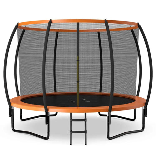 12FT ASTM Approved Recreational Trampoline with Ladder-Orange - Orange - Trampolines