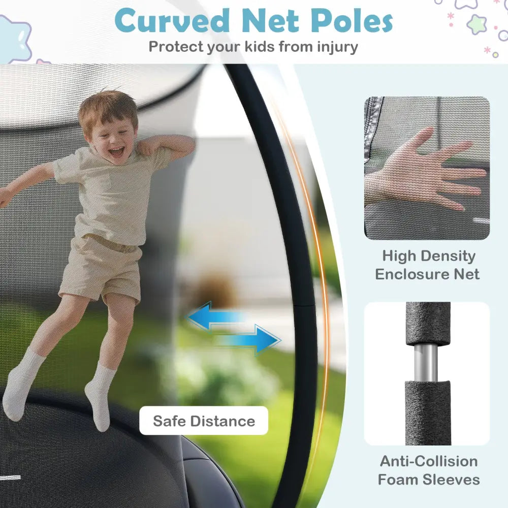 12FT Outdoor Trampoline Heavy-Duty Recreational Trampoline with Safety Enclosure Net-Black - Black - Trampolines