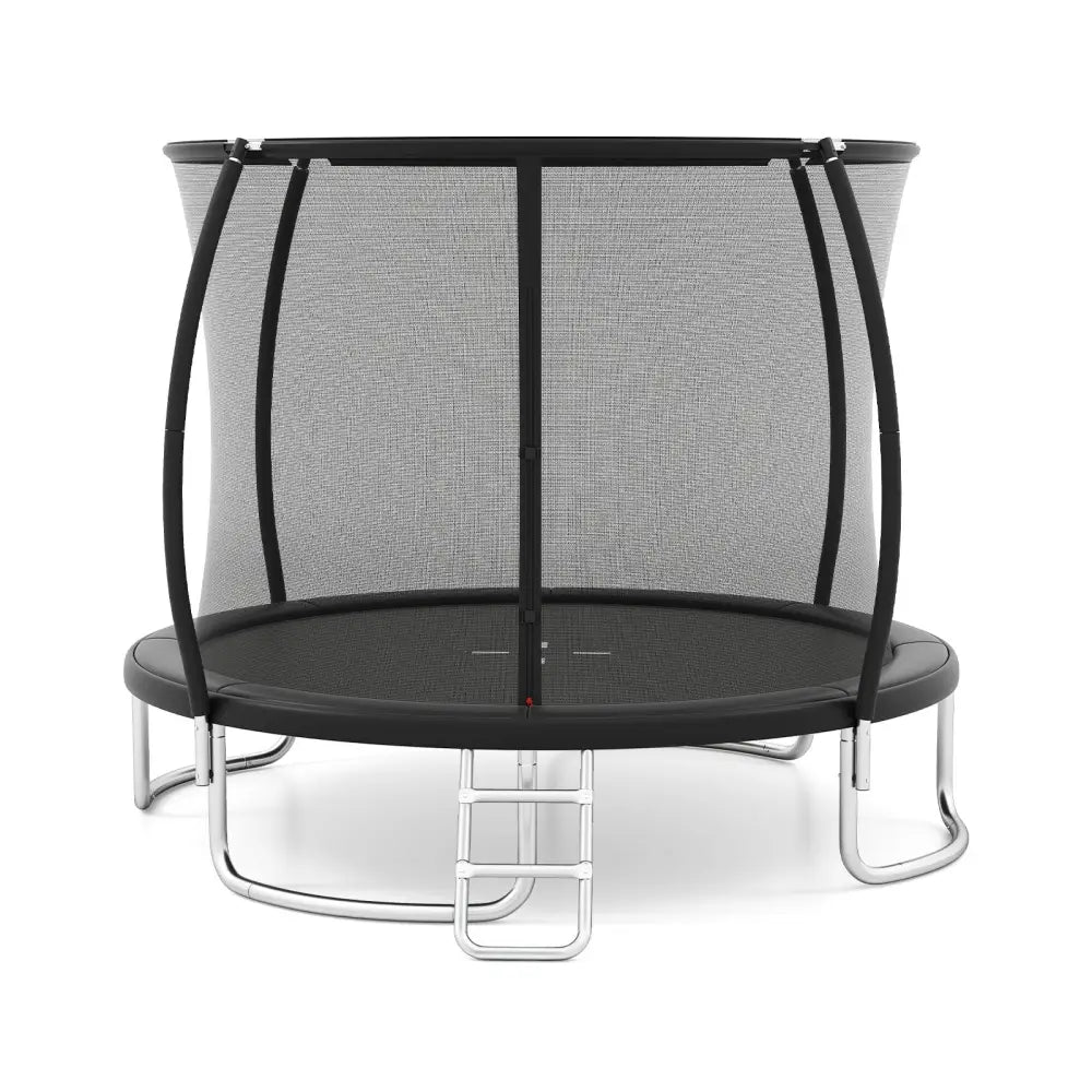 12FT Outdoor Trampoline Heavy-Duty Recreational Trampoline with Safety Enclosure Net-Black - Black - Trampolines
