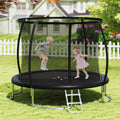 12FT Outdoor Trampoline Heavy-Duty Recreational Trampoline with Safety Enclosure Net-Black - Black - Trampolines