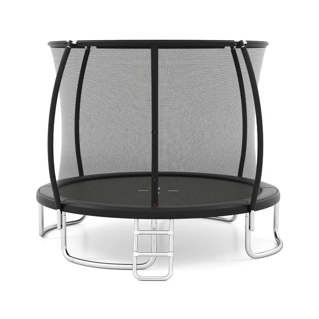 12FT Outdoor Trampoline Heavy-Duty Recreational Trampoline with Safety Enclosure Net-Black - Black - Trampolines