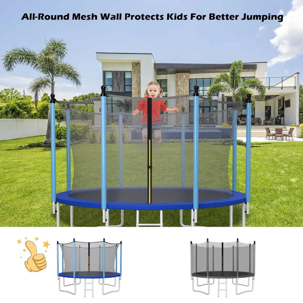 12Ft Replacement Weather-Resistant Trampoline Safety Enclosure Net - Black - Trampoline Accessories