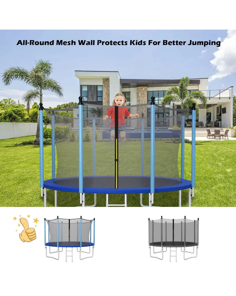 12Ft Replacement Weather-Resistant Trampoline Safety Enclosure Net - Black - Trampoline Accessories